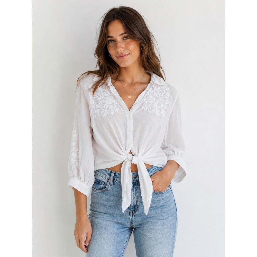 Karen Kane Embroidered Tie-Front Cropped Top Size Small